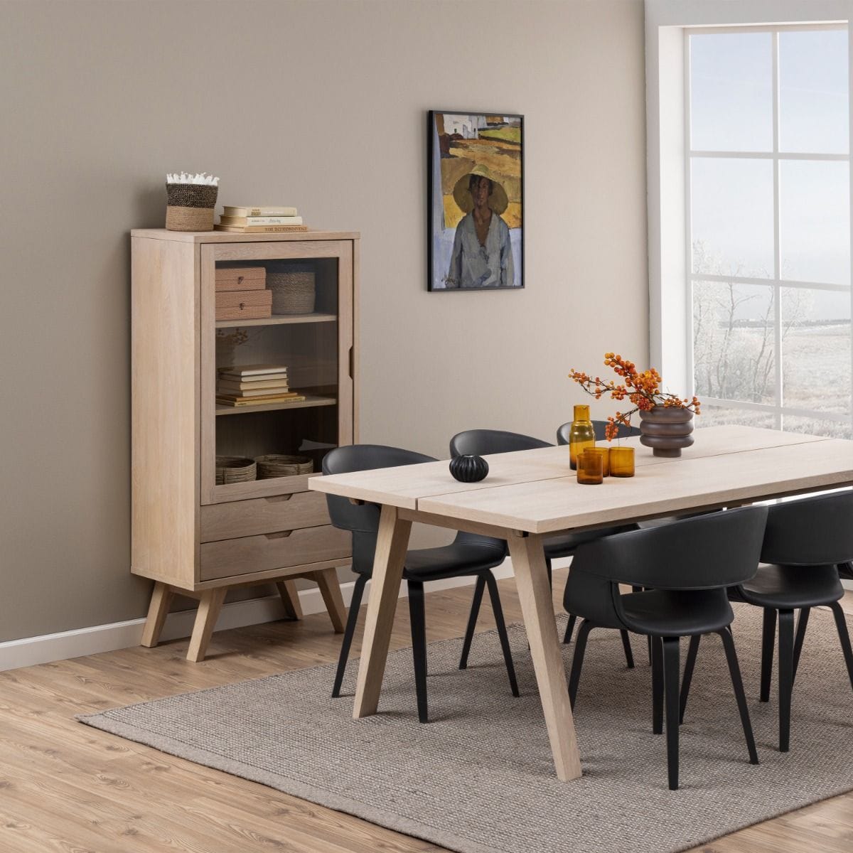 Drawers A-Line Display Cabinet with 2 Drawers and 2 Shelves in White Oak