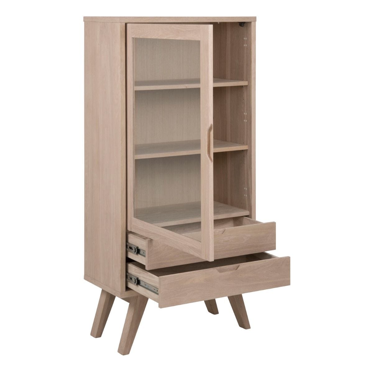 Drawers A-Line Display Cabinet with 2 Drawers and 2 Shelves in White Oak