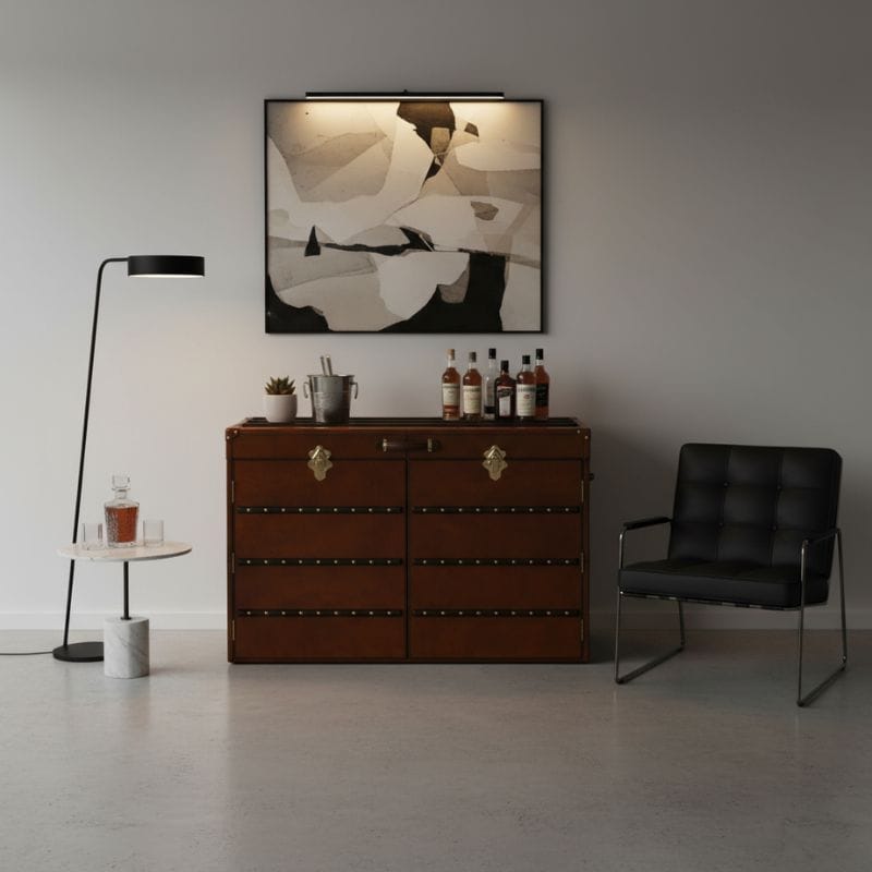 Dresser Handcrafted Leather & Brass Chest of Drawers - Cognac