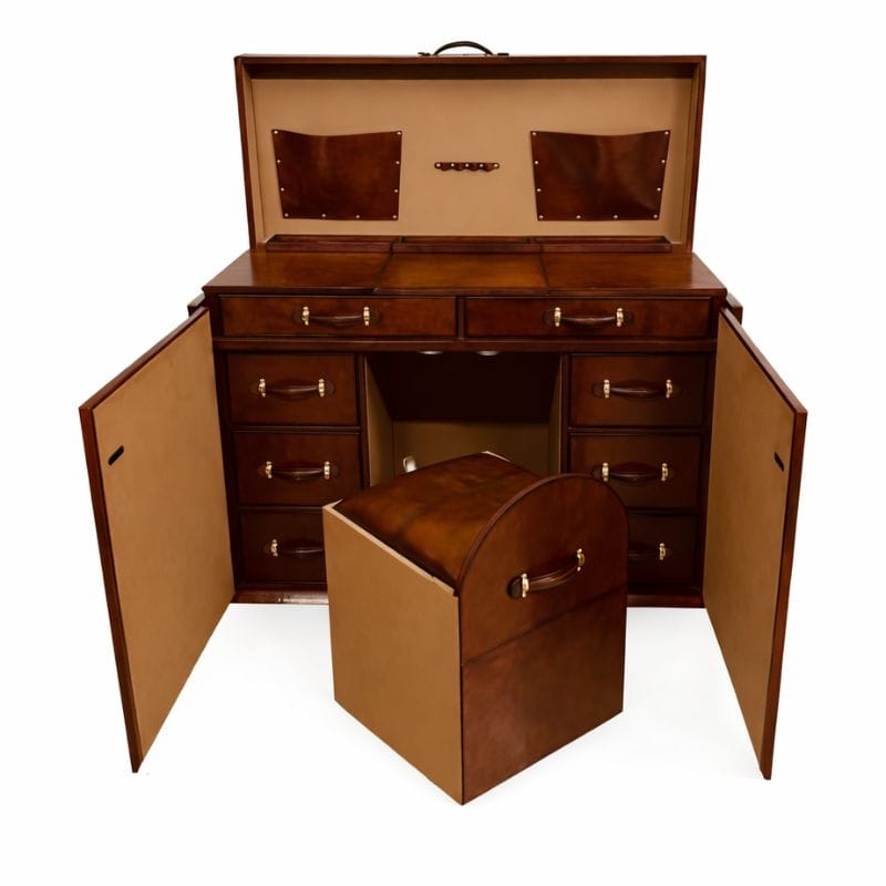 Dresser Handcrafted Leather & Brass Chest of Drawers - Cognac