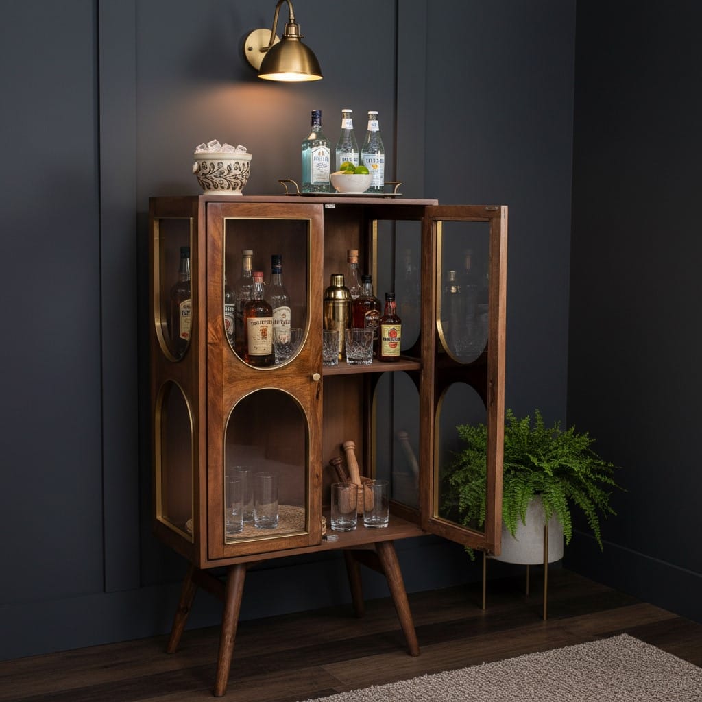 Drinks Cabinet Agwari Wooden 2 Door Glass Cabinet