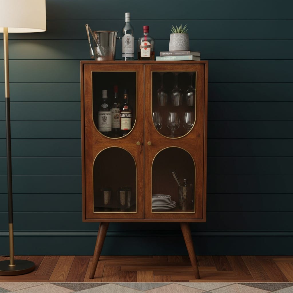 Drinks Cabinet Agwari Wooden 2 Door Glass Cabinet