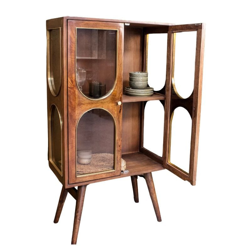 Drinks Cabinet Agwari Wooden 2 Door Glass Cabinet
