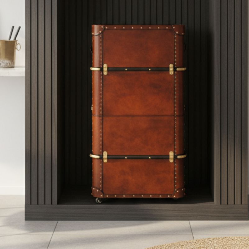 Drinks Cabinet Handcrafted Leather Bar - Cognac