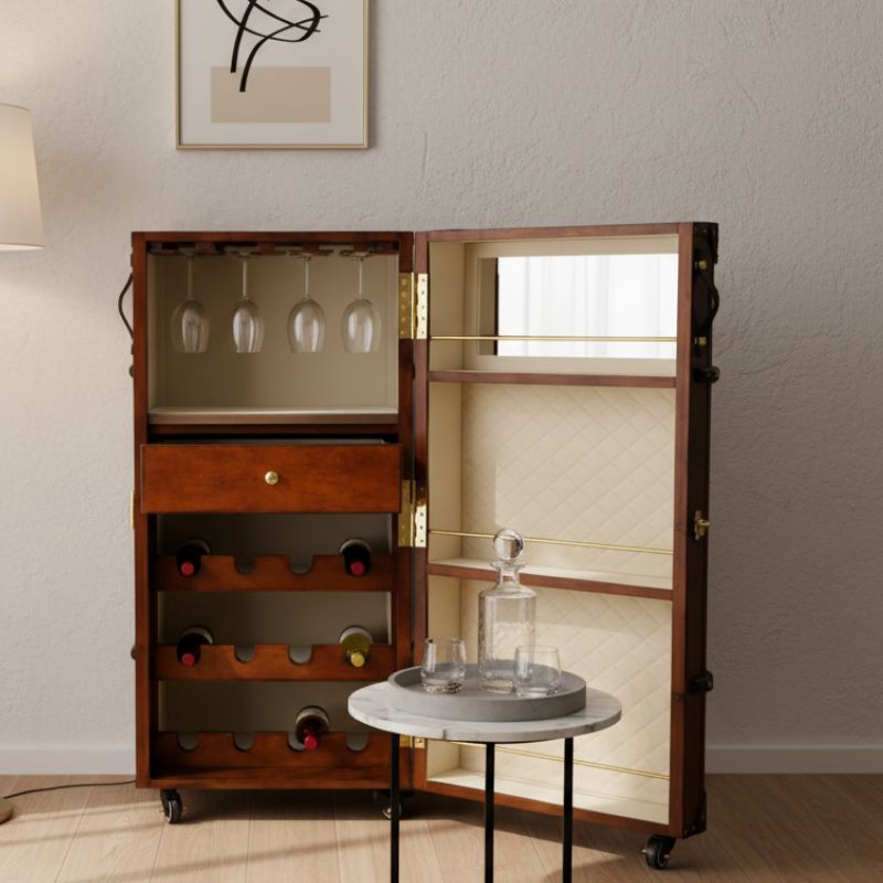 Drinks Cabinet Handcrafted Leather Bar - Cognac
