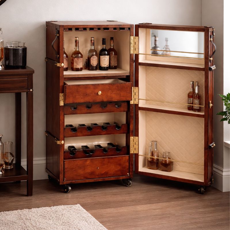 Drinks Cabinet Handcrafted Leather Bar - Cognac