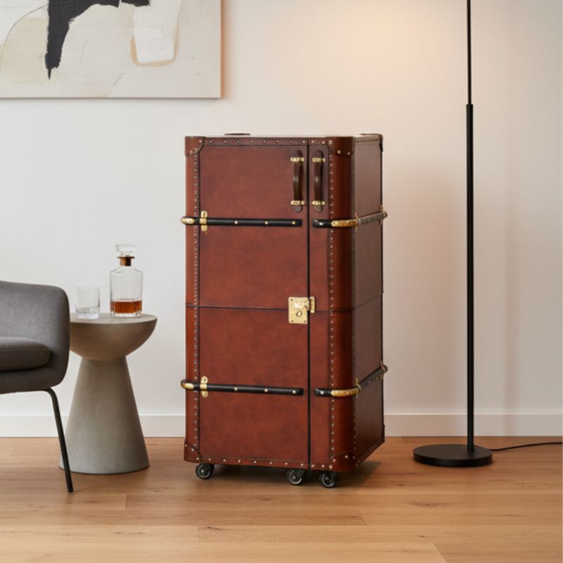 Drinks Cabinet Handcrafted Leather Bar - Cognac
