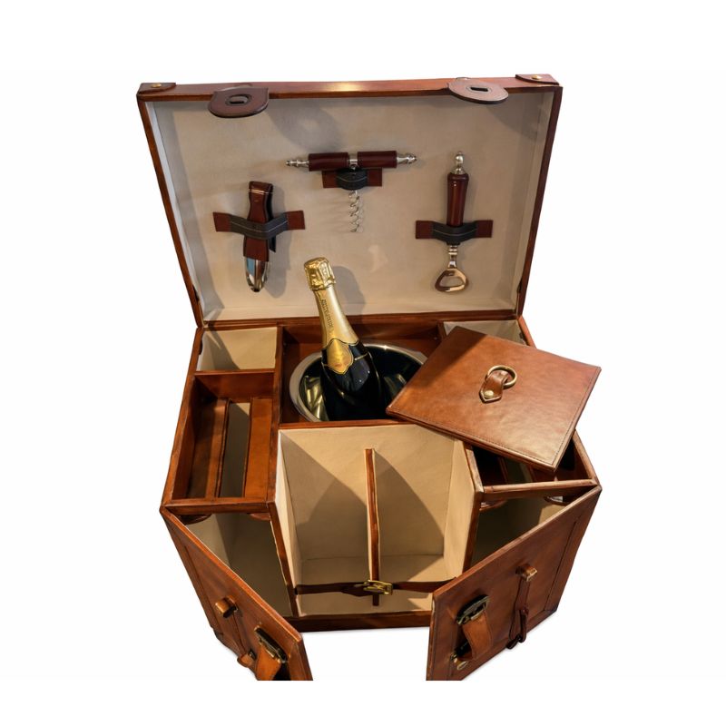 Drinks Cabinet Handcrafted Leather & Brass Mini Bar – Cognac