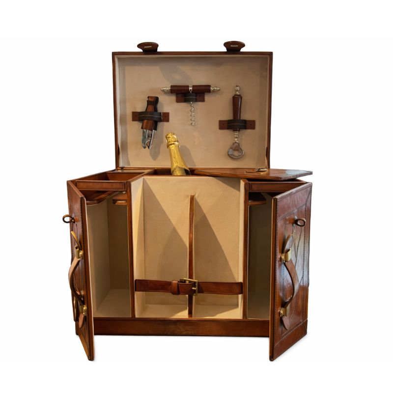 Drinks Cabinet Handcrafted Leather & Brass Mini Bar – Cognac