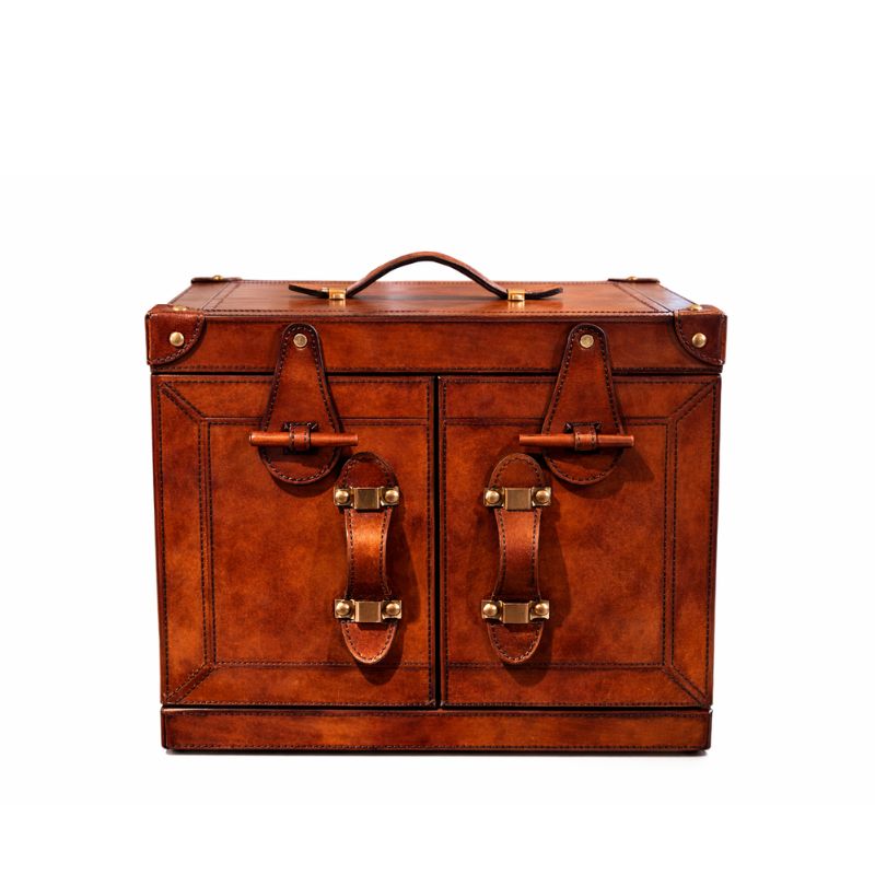 Drinks Cabinet Handcrafted Leather & Brass Mini Bar – Cognac