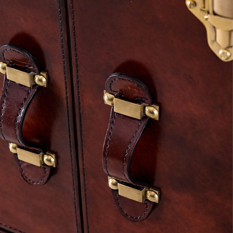 Drinks Cabinet Handcrafted Leather Mini Bar Cabinet – Cognac