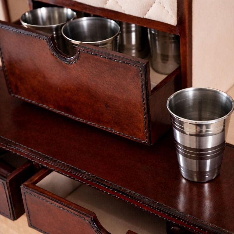 Drinks Cabinet Handcrafted Leather Mini Bar Cabinet – Cognac