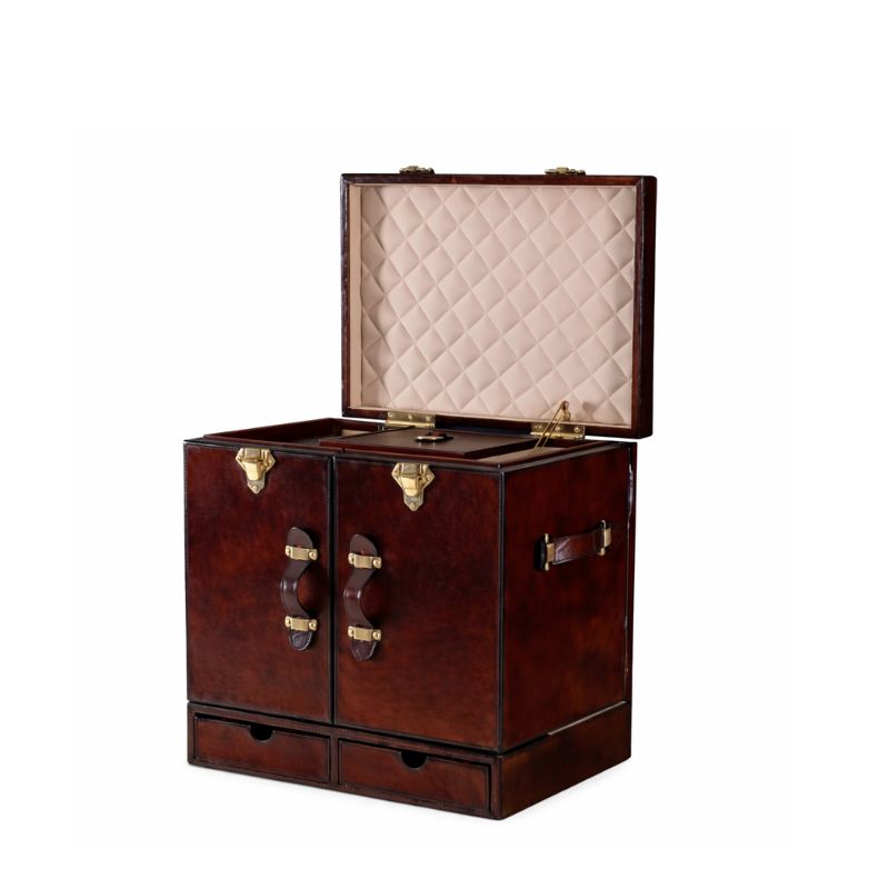 Drinks Cabinet Handcrafted Leather Mini Bar Cabinet – Cognac