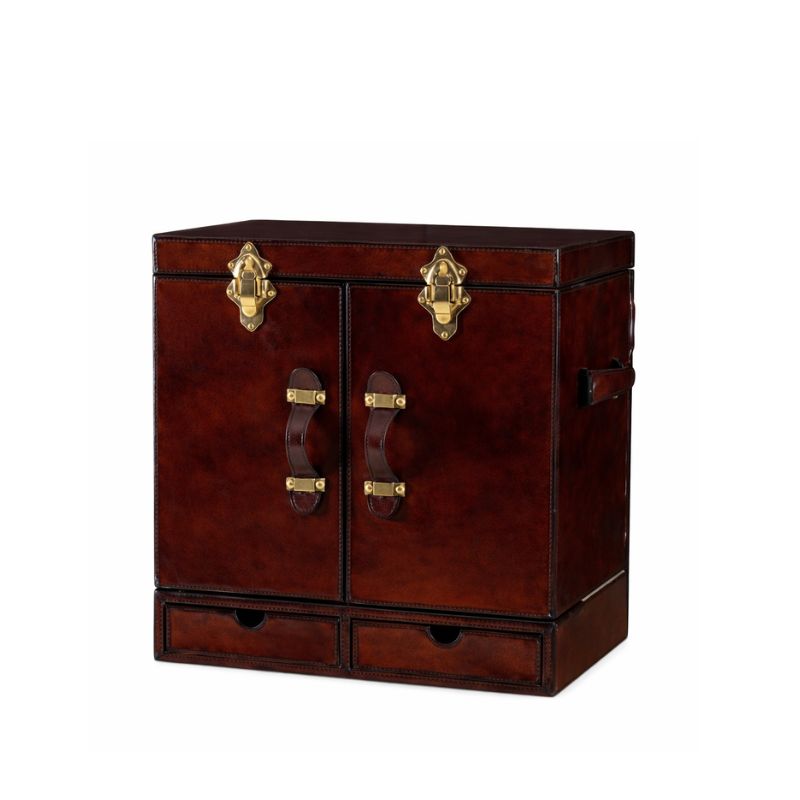 Drinks Cabinet Handcrafted Leather Mini Bar Cabinet – Cognac