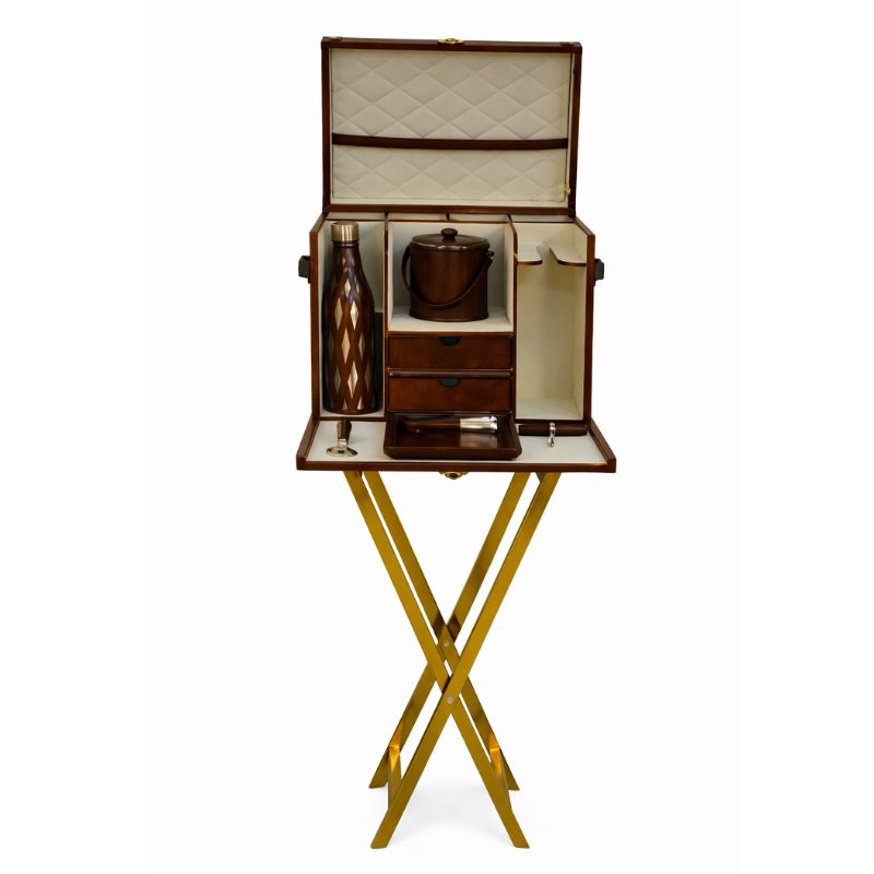 Drinks Cabinet Handcrafted Mini Bar on Gold Stand - Cognac