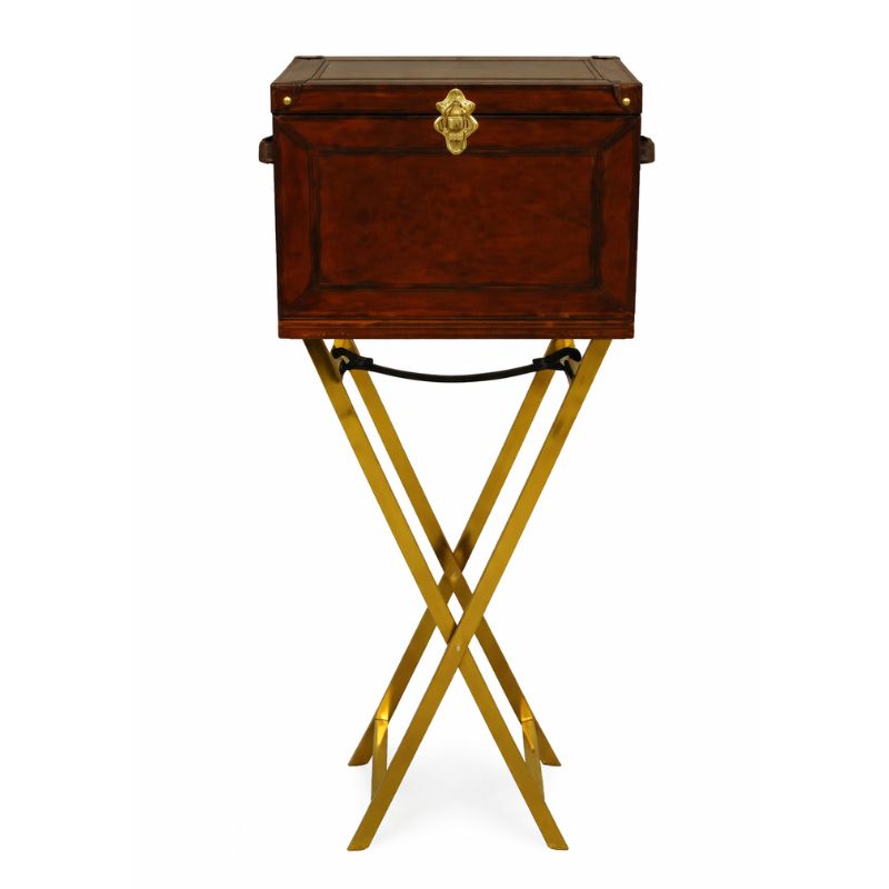 Drinks Cabinet Handcrafted Mini Bar on Gold Stand - Cognac