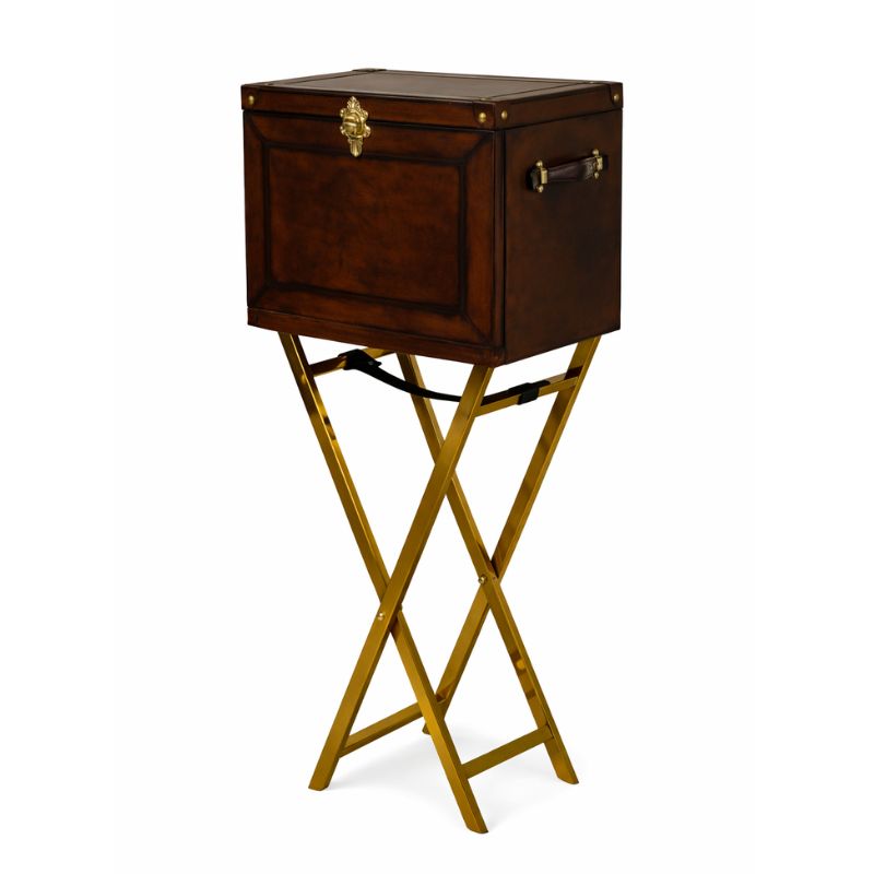 Drinks Cabinet Handcrafted Mini Bar on Gold Stand - Cognac