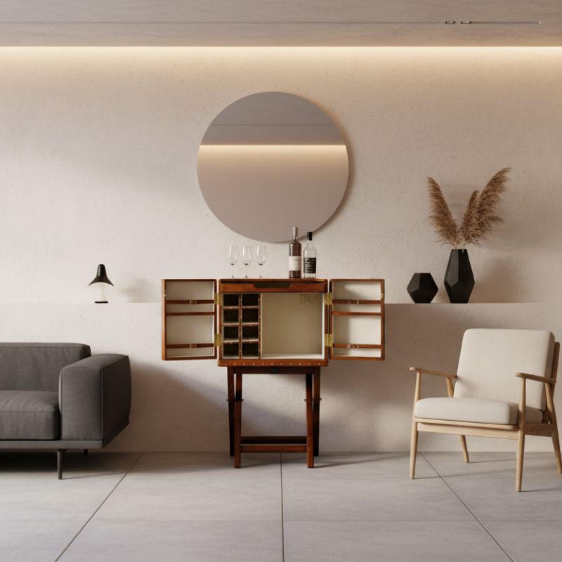 Drinks Cabinet Handcrafted Open Front Bar with Stand – Cognac