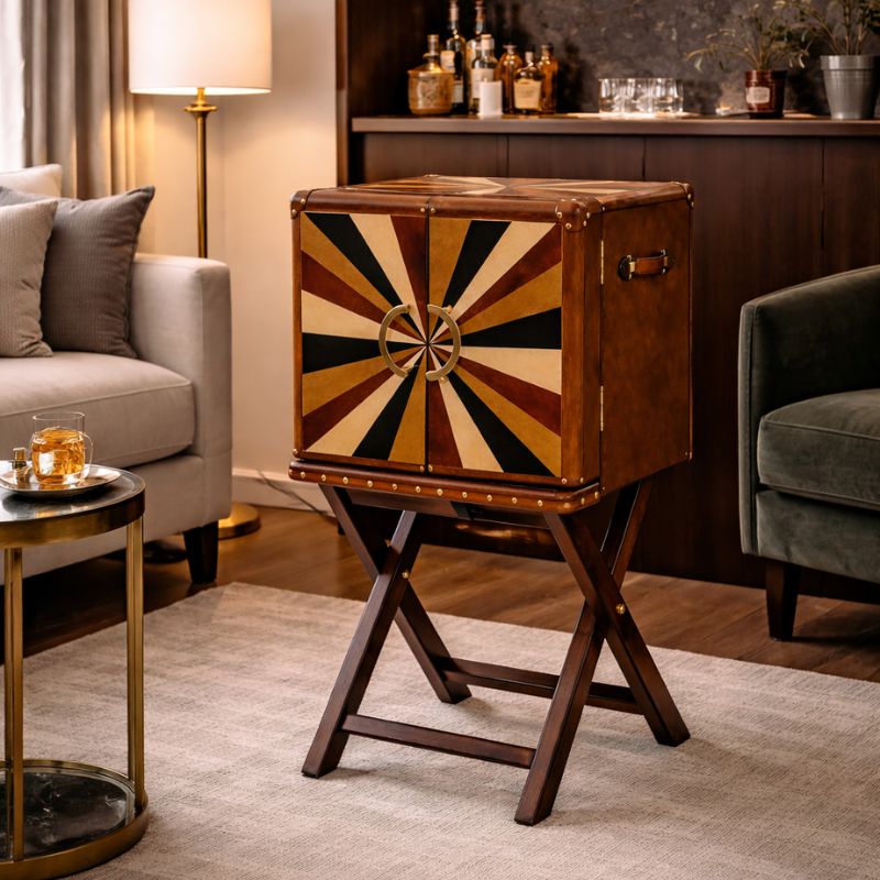 Drinks Cabinet Handcrafted Open Front Bar with Stand – Cognac