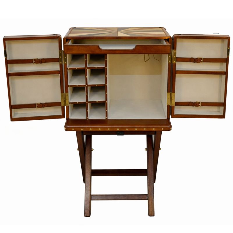 Drinks Cabinet Handcrafted Open Front Bar with Stand – Cognac