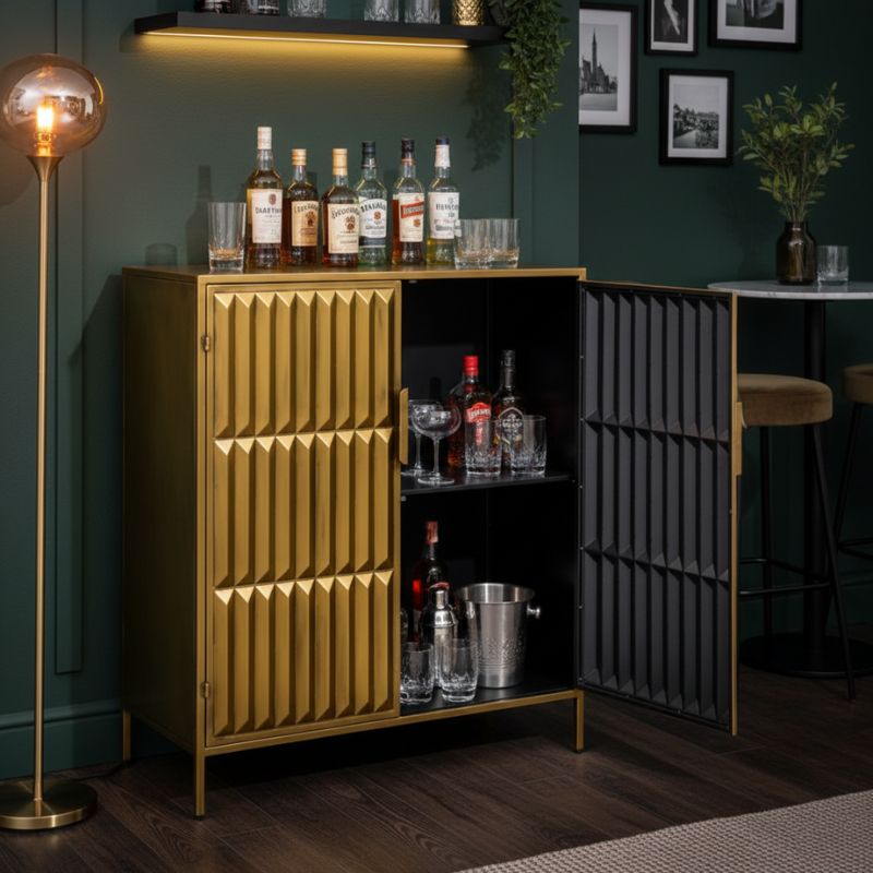 Drinks Cabinet Industrial Gold "Fitzgerald" 2 Door Metal Side Cabinet