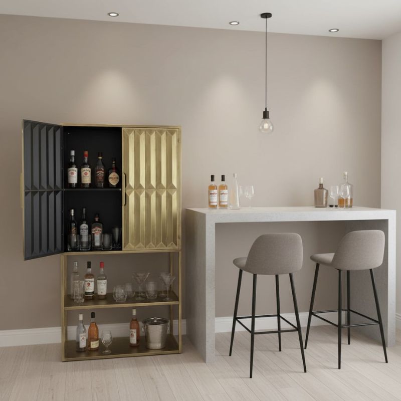 Drinks Cabinet Industrial Gold "Fitzgerald" Extra-Tall Cabinet with Shelves