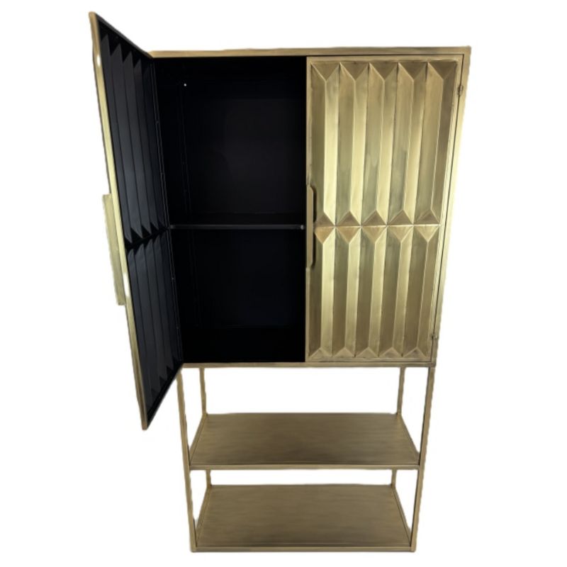 Drinks Cabinet Industrial Gold "Fitzgerald" Extra-Tall Cabinet with Shelves