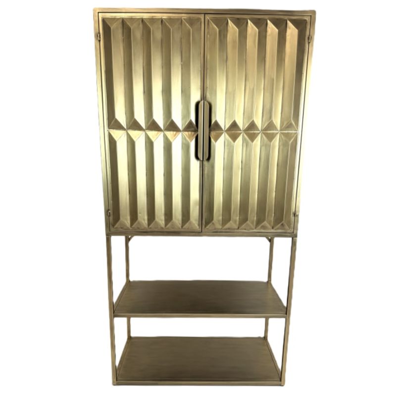 Drinks Cabinet Industrial Gold "Fitzgerald" Extra-Tall Cabinet with Shelves