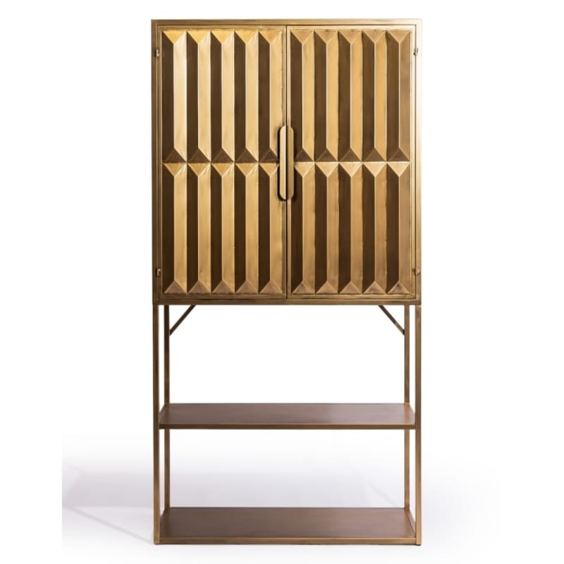 Drinks Cabinet Industrial Gold "Fitzgerald" Extra-Tall Cabinet with Shelves