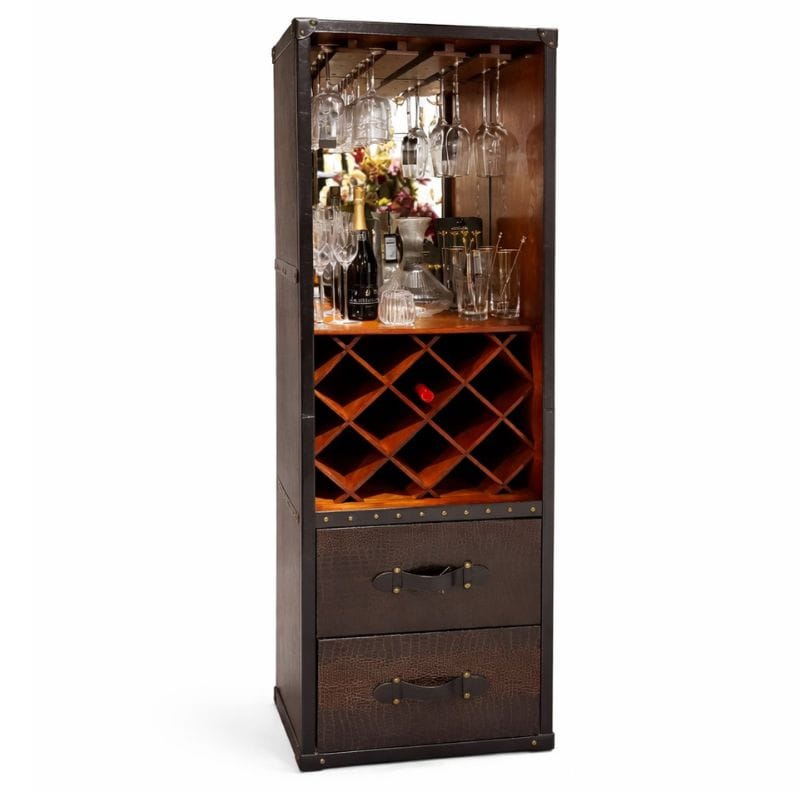 Drinks Cabinet Kensington Leather Wine Cabinet with Mirror