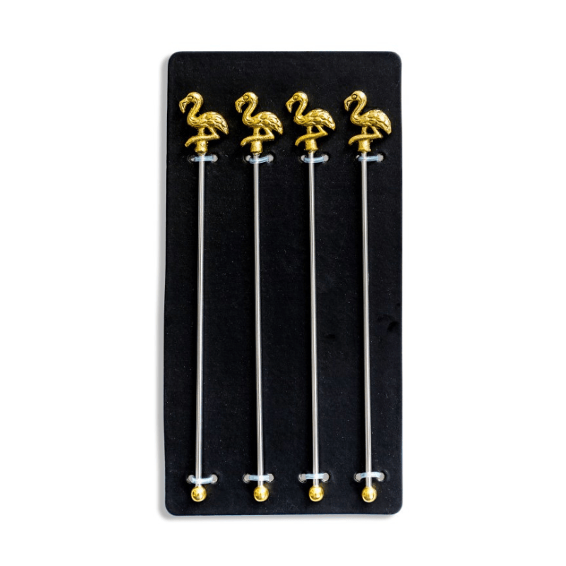 Drinks Stirrers Set of 4 Gold Flamingo Drinks Stirrers