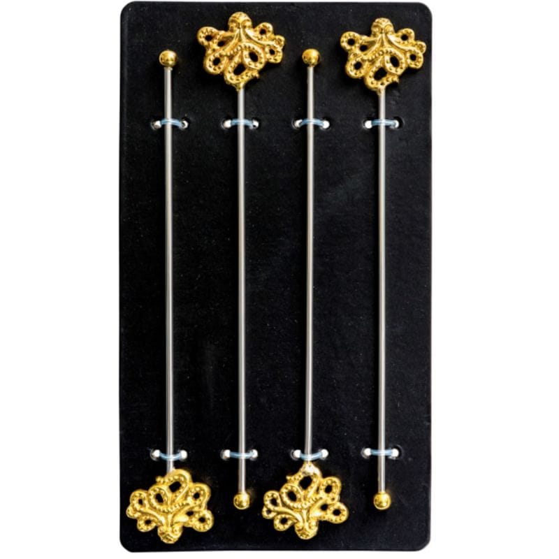 Drinks Stirrers Set of 4 Gold Octopus Drinks Stirrers