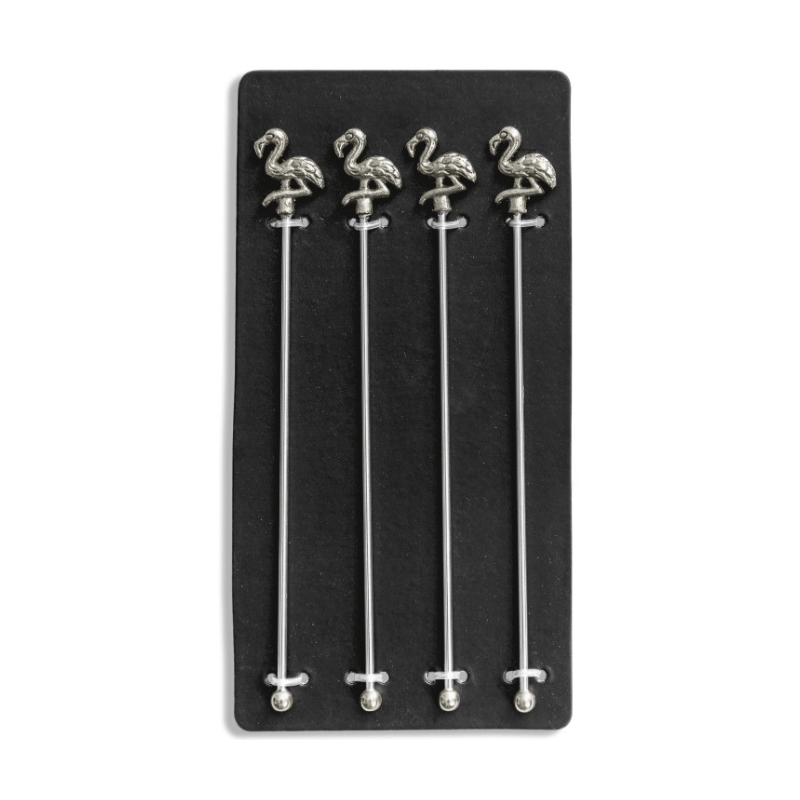 Drinks Stirrers Set of 4 Nickel Flamingo Drinks Stirrers