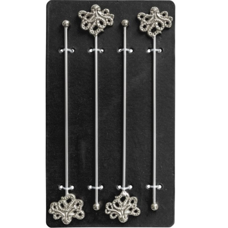 Drinks Stirrers Set of 4 Nickel Octopus Drinks Stirrers