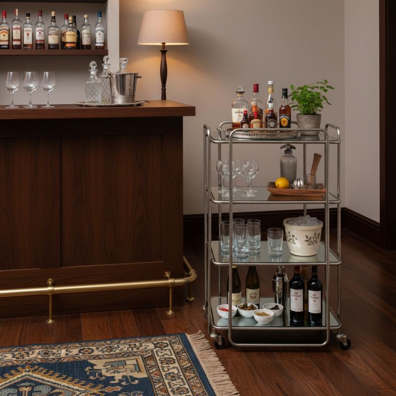 Drinks Trolley 4-Tier Mirrored Drinks Trolley