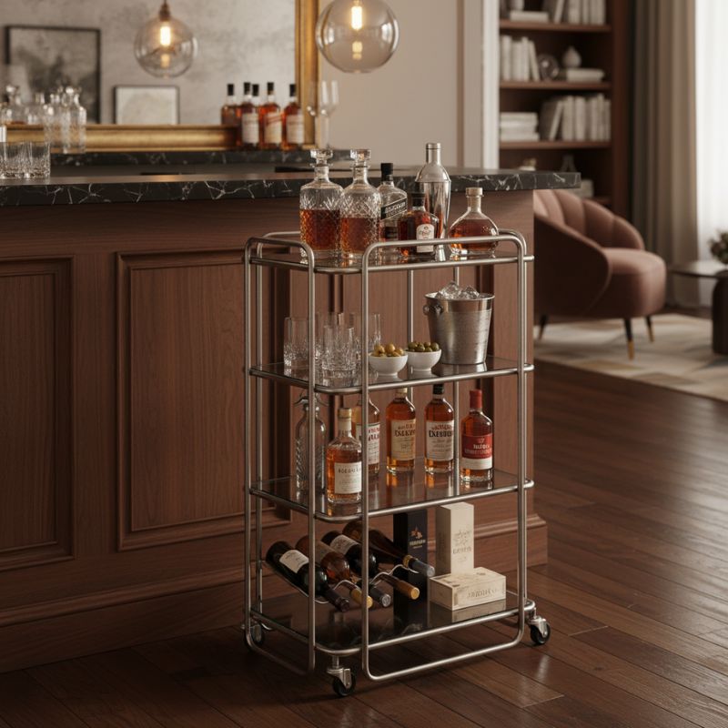 Drinks Trolley 4-Tier Mirrored Drinks Trolley