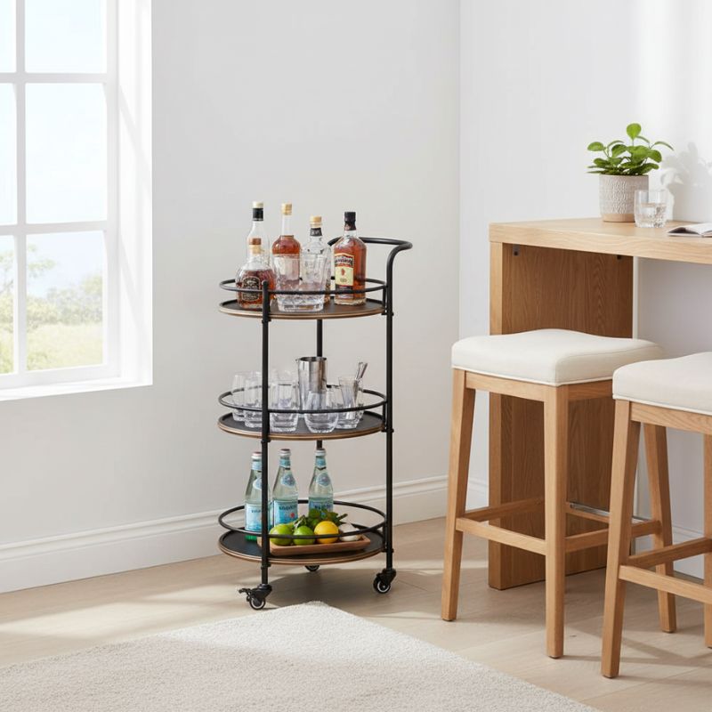 Drinks Trolley Antiqued Black & Gold 3-Tier Drinks Trolley