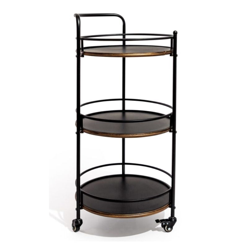 Drinks Trolley Antiqued Black & Gold 3-Tier Drinks Trolley