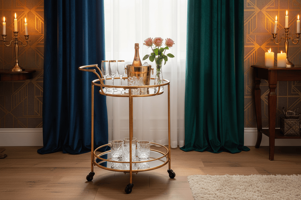 Drinks Trolley Aurelie Round Drinks Trolley – Warm Gold & Mirror
