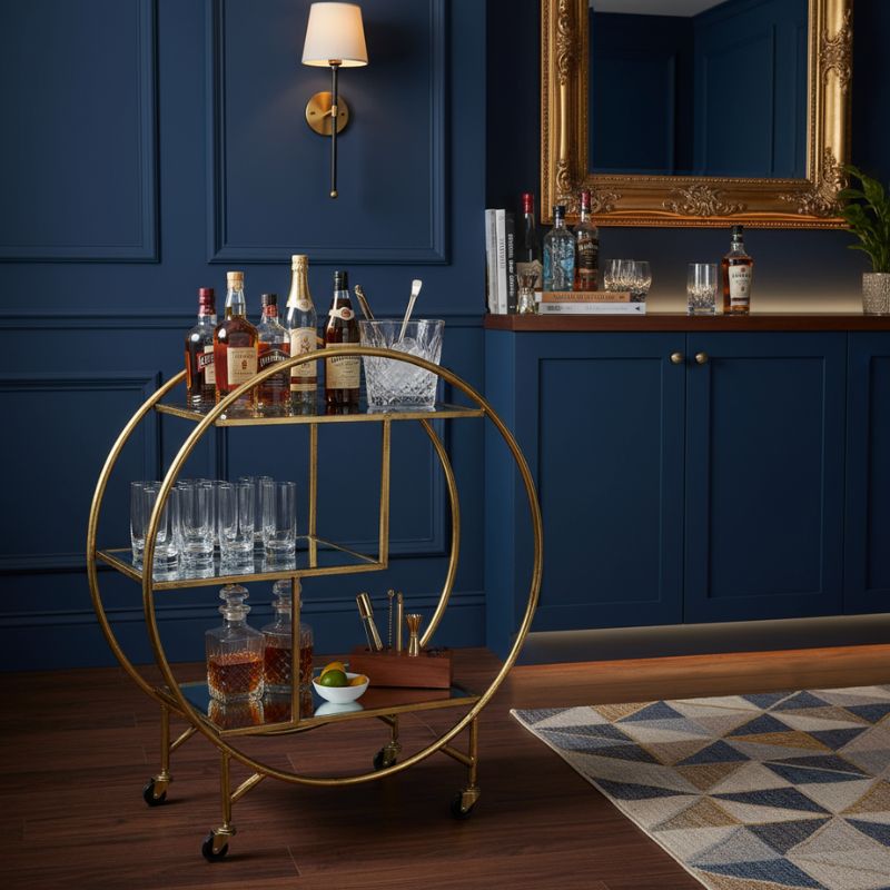 Drinks Trolley Glam Gold Circular Drinks Trolley