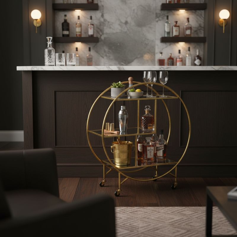 Drinks Trolley Glam Gold Circular Drinks Trolley