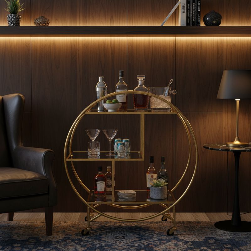 Drinks Trolley Glam Gold Circular Drinks Trolley