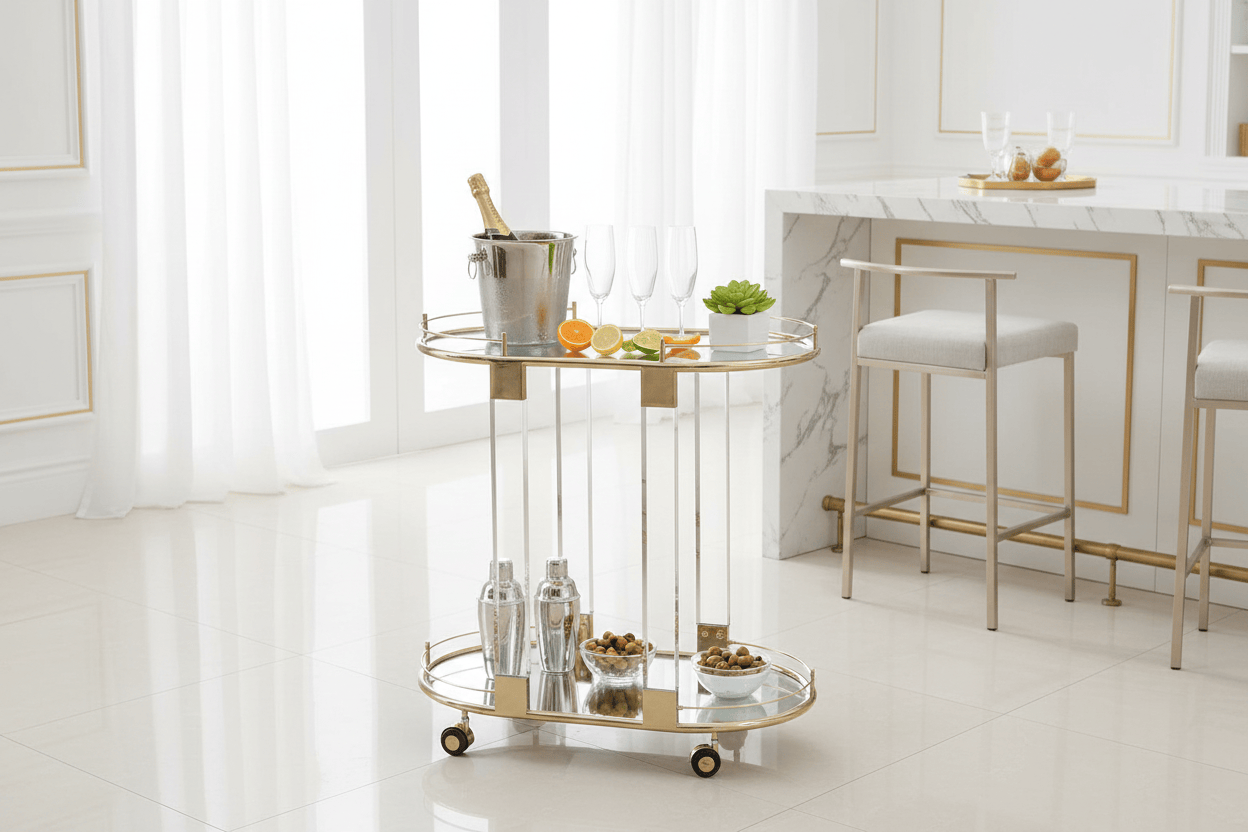 Drinks Trolley Oval Drinks Trolley – Gold & Acrylic