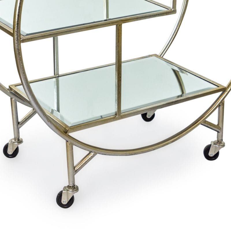 Drinks Trolley Round Silver/Champagne Mirror Drinks Trolley