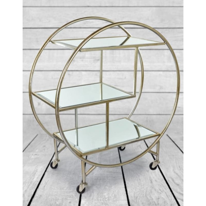 Drinks Trolley Round Silver/Champagne Mirror Drinks Trolley