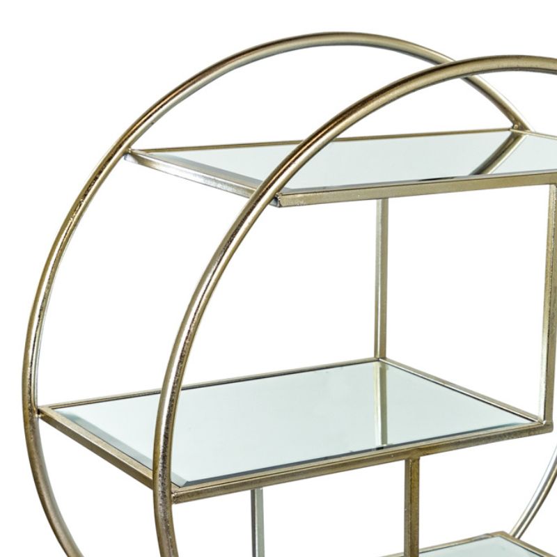 Drinks Trolley Round Silver/Champagne Mirror Drinks Trolley