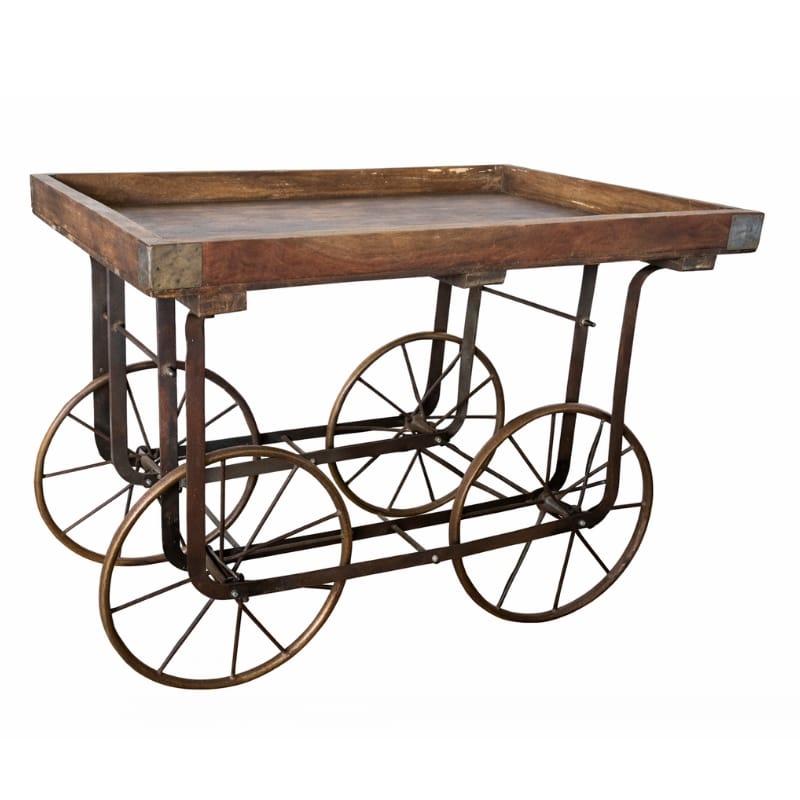 Drinks Trolley Rustic Iron & Wood Bar Trolley – Industrial Drinks Cart