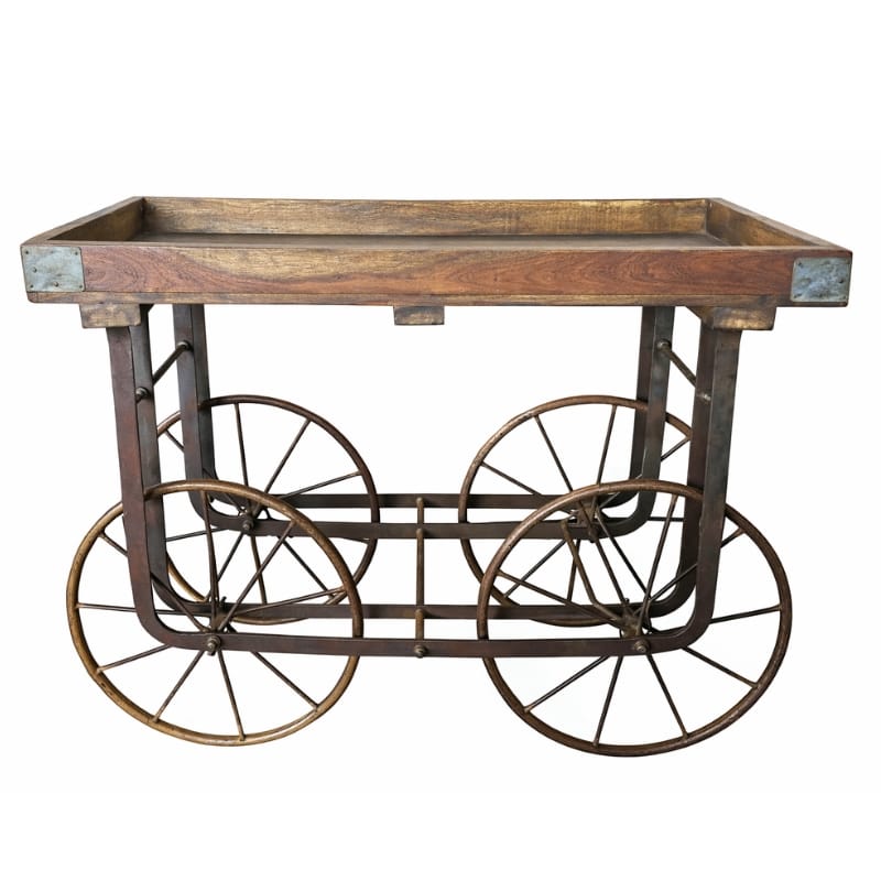 Drinks Trolley Rustic Iron & Wood Bar Trolley – Industrial Drinks Cart