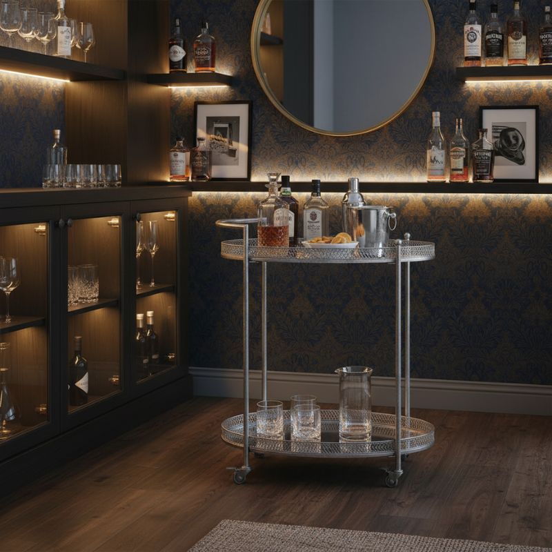 Drinks Trolley Silver Oval Drinks Trolley