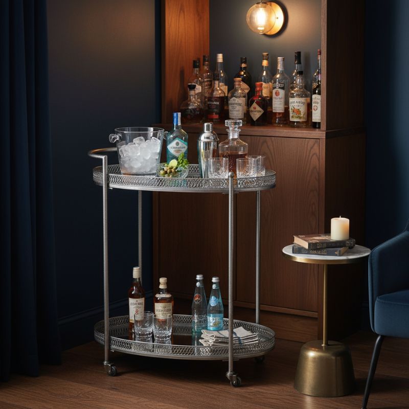 Drinks Trolley Silver Oval Drinks Trolley